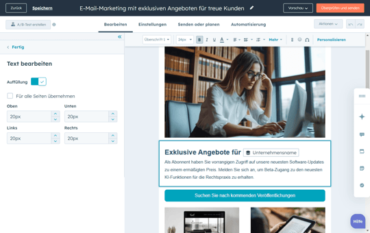 Hinzufügen von geschäftlichem Personalisierungstoken zum rechtlichen Newsletter