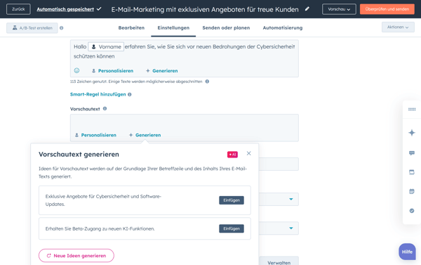 Zum Erstellen personalisierter Betreffzeilen wird KI eingesetzt.