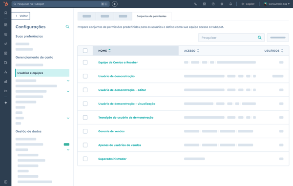 captura de tela do espaço de gestão de usuários da ferramenta de análise de jornada da HubSpot
