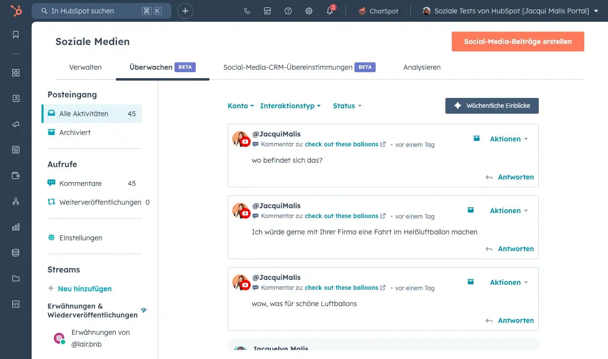 Social Inbox von HubSpot
