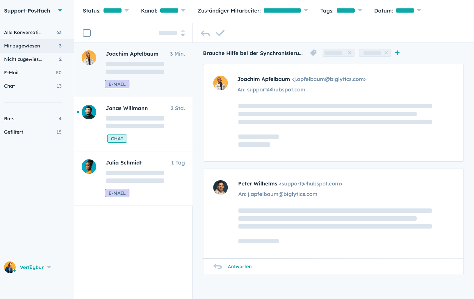 Konverstationsbox aus dem Customer-Service von HubSpot