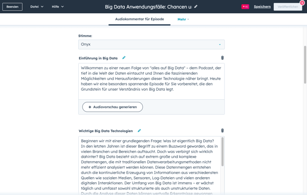 Skript des Podcasts in der HubSpot App