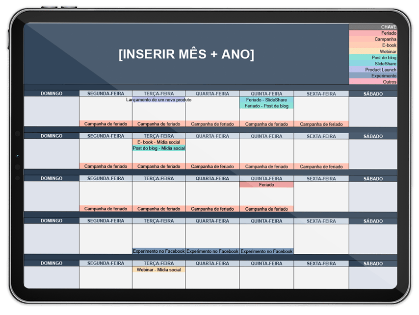 Modelo de calendário de conteúdo de mídia social