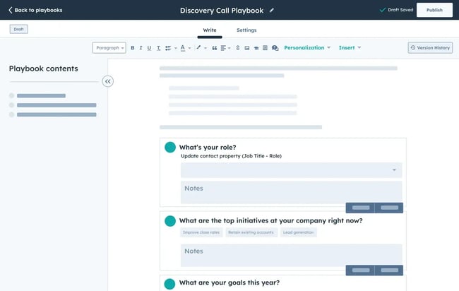dynamic playbook, hubspot sales hub