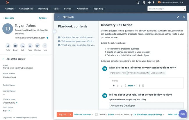 Image showing automated contact card in a sales playbook