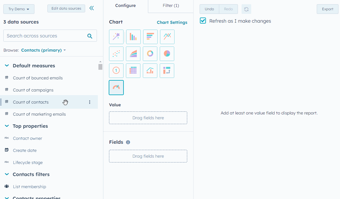 Understand different chart types in HubSpot reports