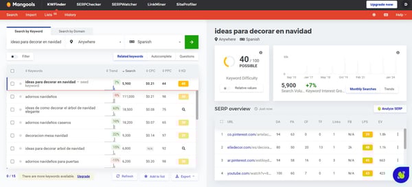 Keyword Finder Mangools: herramienta SEO