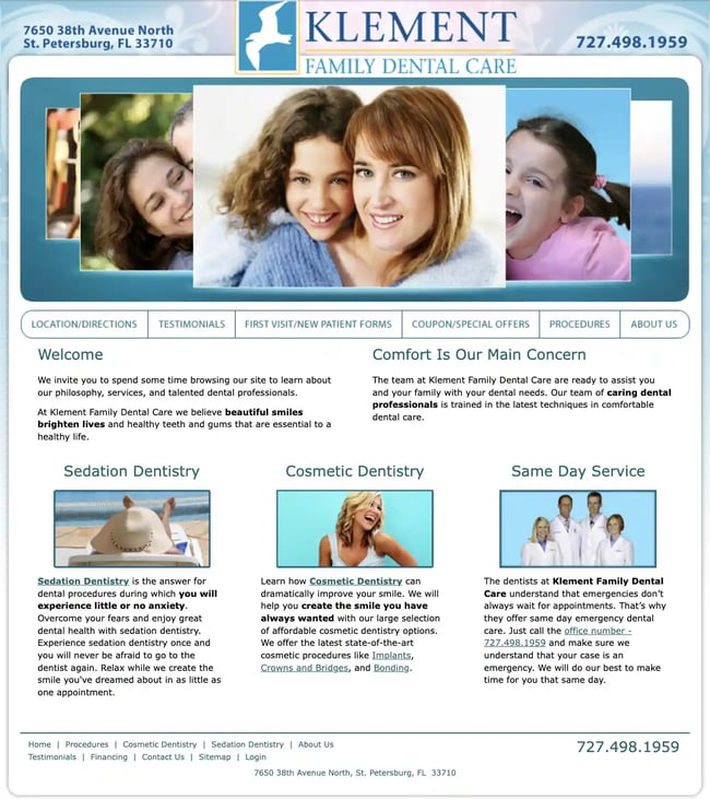 Klement Family Dental former homepage