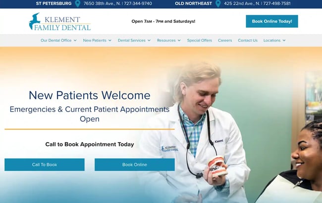 Klement Family Dental new homepage 