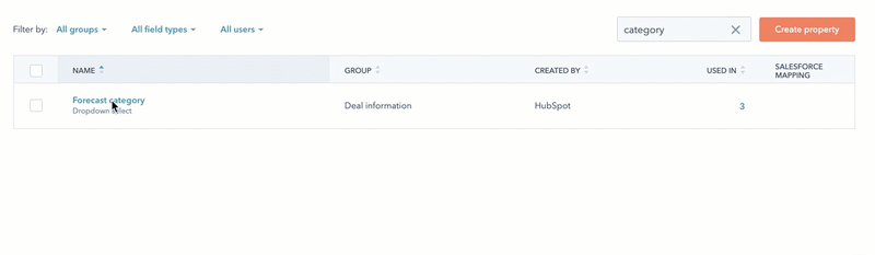 GIF image displaying forecast category customization. The user reorders "best case" and "commit" values