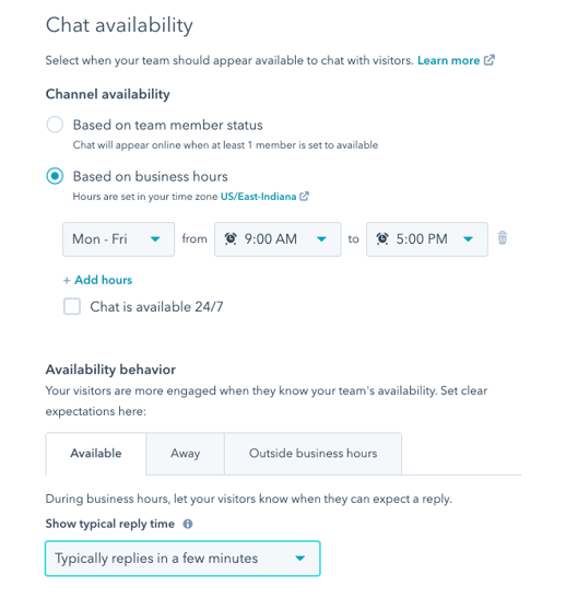 chat availability based on business hours