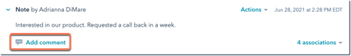 a note is displayed. an add comment button is highlighted with an orange box.