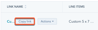 Hovering over a payment link on the index page reveals a 'Copy link' button.