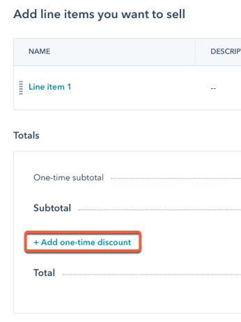 HubSpot payment link summary displaying a one-time order discount applied to the total amount.