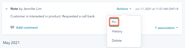 registro de atividade de pin