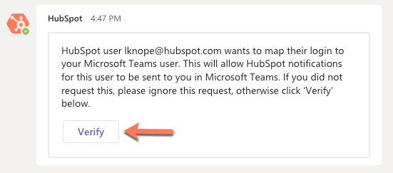 ユーザーがログイン情報をMS Teamsユーザーにマッピングする際に送信される認証メッセージを示すスクリーンショット。