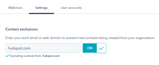 screenshot showing the Zoom global setting to exclude contacts from being created in HubSpot