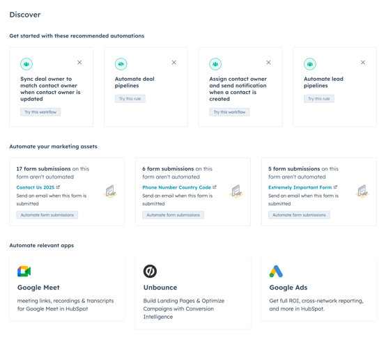 discover panel for automation overview page