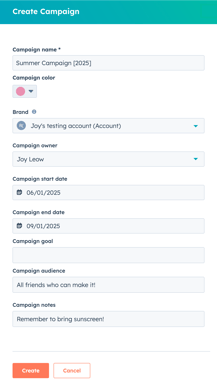 Create campaign panel