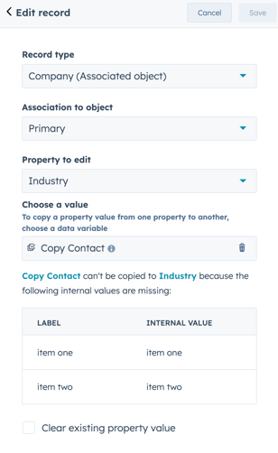 KB - Edit record incompatible values