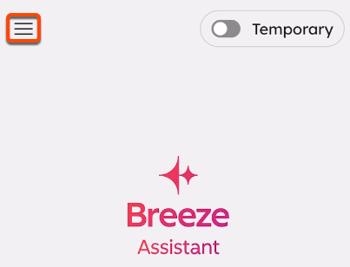In the Breeze Assistant mobile app, a box is placed around the menu icon at the top left of the device screen.