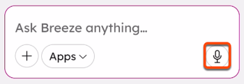 In the Breeze Assistant mobile app, the chat input box is displayed. A box is placed around the microphone icon.