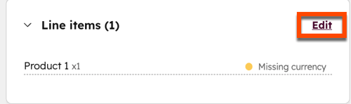A screenshot showing where to edit a line item's currency.