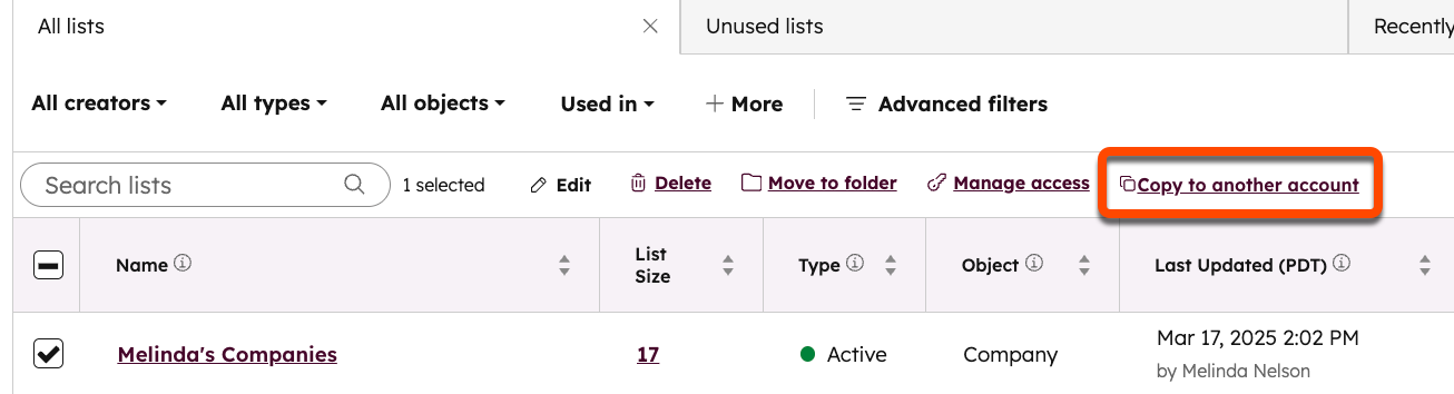 A screenshot showing the copy assets to another acocunt button.