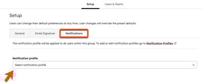 A screenshot showing to click the Notification profile dropdown menu and select an option.