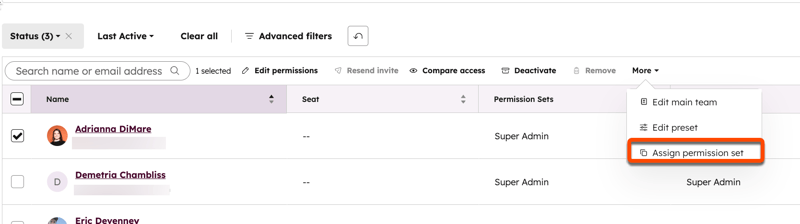 a screenshot showing how to assign a permission set.