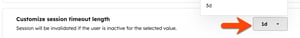 A screenshot showing the dropdown to click to set a length of inactive time before log out.
