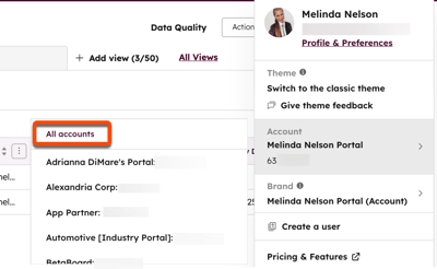 A screenshot showing how to select all accounts.