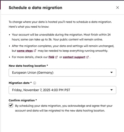 A screenshot showing the right panel where you select your preferences for migrating your account
