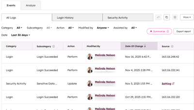 Screenshot of the audit log.