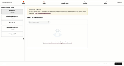 Deployment behavior banner, ehivh you can click to understand what is eligable for deployment.