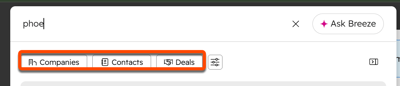 A screenshot showing the categories you can click when you're searching.