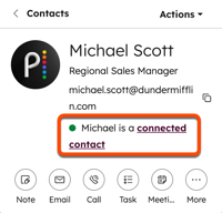 A screenshot showing that a contact is listed as a connected contact.