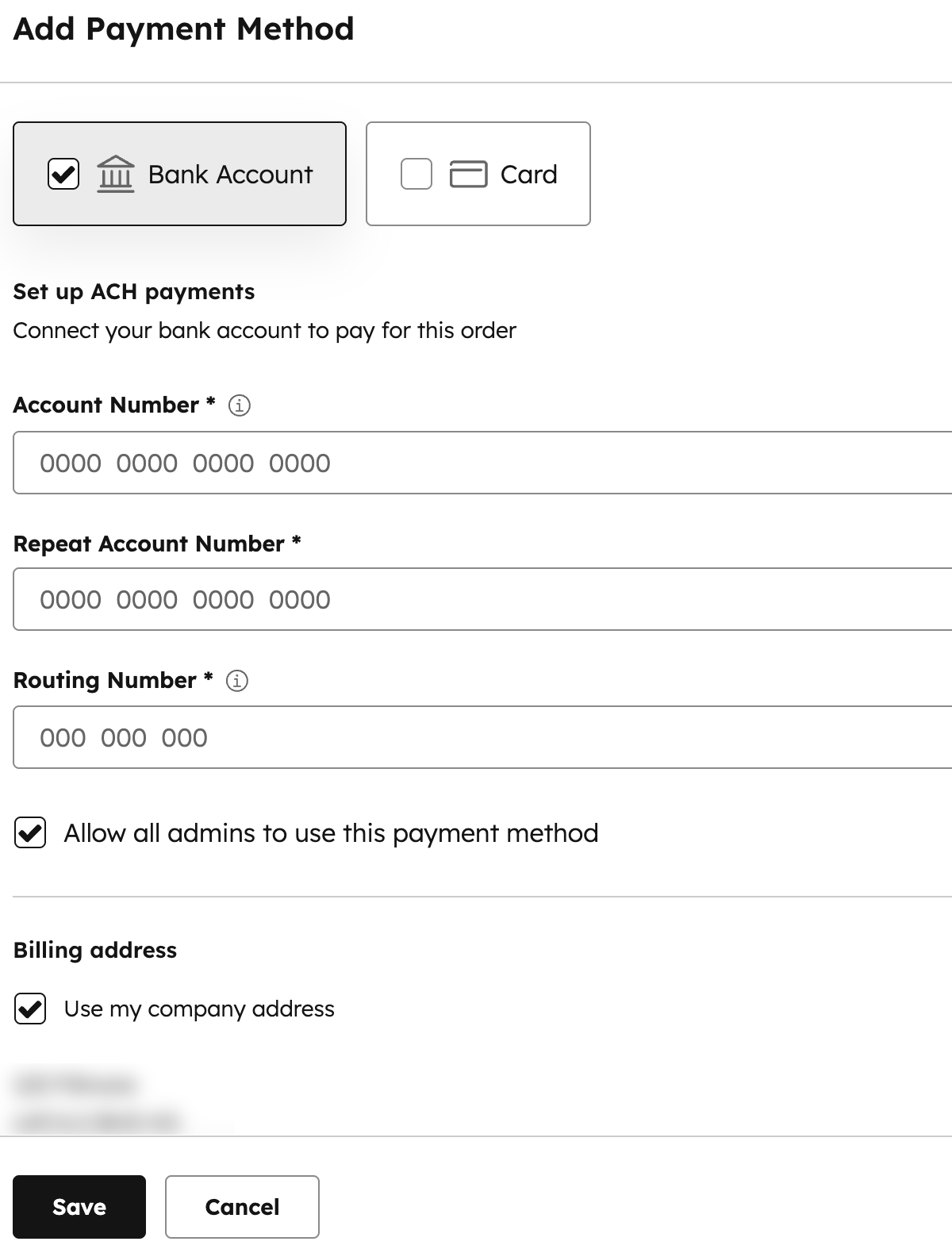 Screenshot showing how to add ACH as payment method in HubSpot.