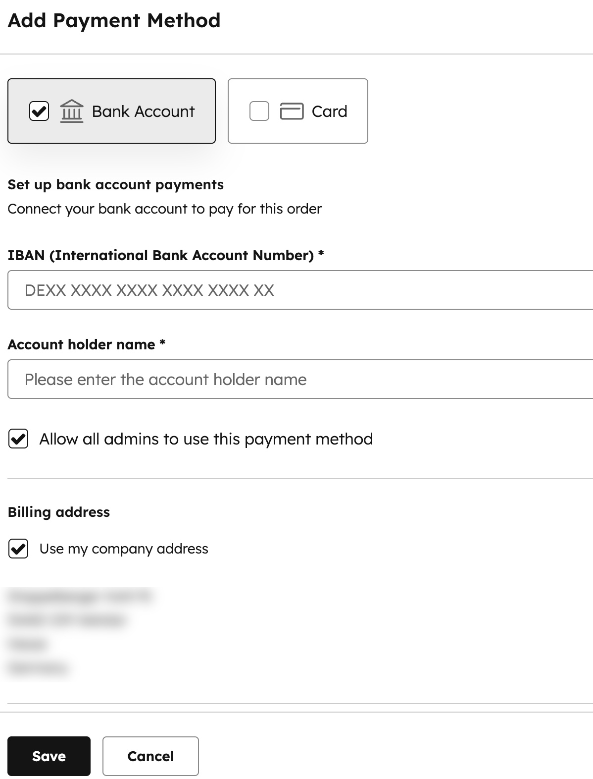Screenshot showing how to add SEPA as payment method in HubSpot