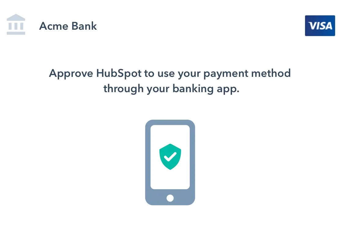 Screenshot showing the prompt to approve HubSpot to use a payment method. _it