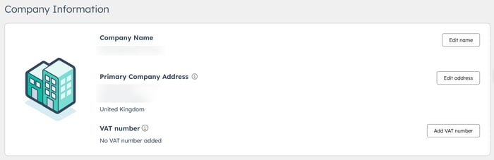 Captura de tela mostrando as informações da empresa em uma conta da HubSpot.