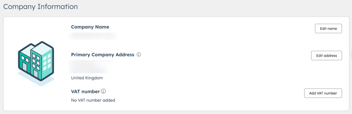 Screenshot showing the company information in a HubSpot account. 