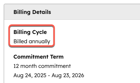 Screenshot showing the billing terms at the top of a HubSpot quote.