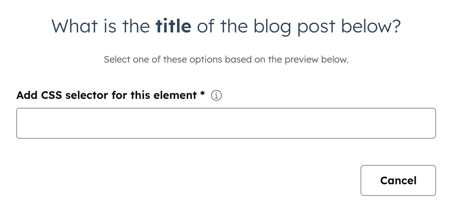 La page d’import de blog s’affiche, pour mapper manuellement les sélecteurs d’article de blog.