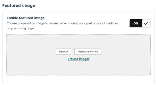 In the content editor, the settings are displayed for a post. The Feature image section is visible with Enable featured image turned on.