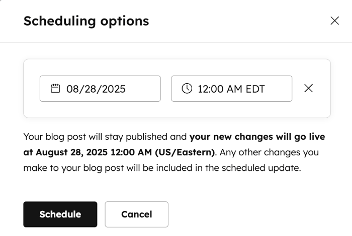 Set a blog post's publish date and time