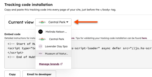 Screenshot showing the dropdown for selecting a brand.