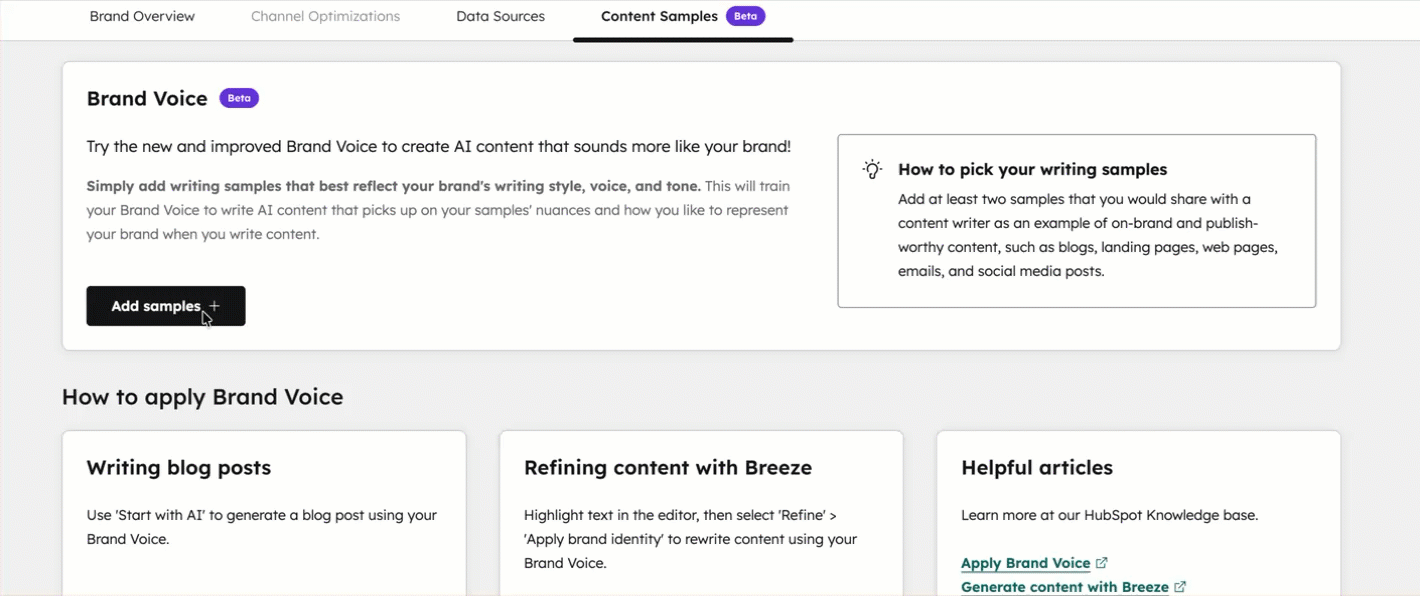 Animated gif showing how to add writing samples.