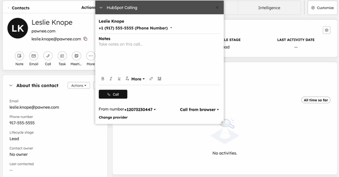 A gif displaying the option to drag and drop the calling window to reposition or minimize it within a contact record.