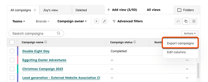 campaigns-export-table